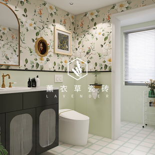 玉兰花墙纸砖法式 卫生间瓷砖牛油果绿色墙砖洗手间浴室小清新花砖