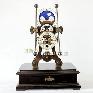 航海钟机械纯铜星辰日月老式 台钟仿故宫 仿古做旧玻璃罩座钟美式