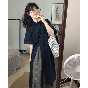 自制藏青色日系工装 风衬衫 学院风少女感连衣裙 裙女夏季 小个子法式