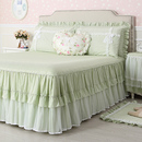 巧致全棉带裙边床单单件床裙蕾丝花边绿色纯棉床罩三件套床盖公主