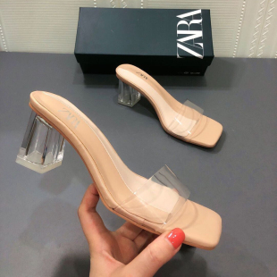 DTM女鞋 粗跟高跟凉鞋 ZARA 2020新品 罗马风塑料鞋 女2304 后跟穆勒鞋