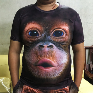 t恤男夏季 搞笑大猩猩短袖 冰丝薄款 3D立体猴子体恤大码 衣服潮 半袖