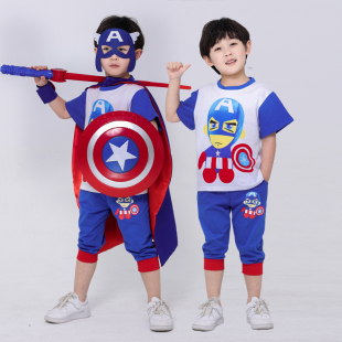 美国队长儿童套装 5奥特曼男童装 4蜘蛛侠 夏钢铁侠6衣服装 7超人服装