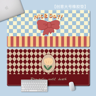 棋盘格子超大鼠标垫可爱男女生办公书桌垫电脑键盘垫ins风桌面垫