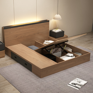 维美家北欧双人床1.8米现代简约日式 1.5米主卧床架储物床高箱床头
