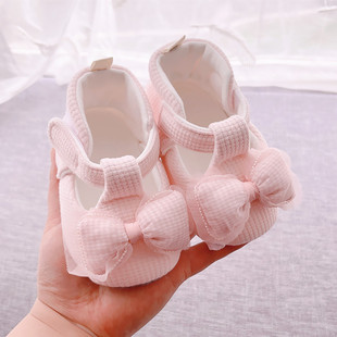 新生婴儿鞋 子护脚女宝宝公主0 1岁春夏防滑软底纯棉不掉学步单鞋