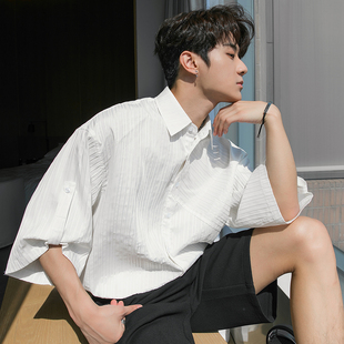 CHICERRO西西里男装 夏季 高级感韩系衬衣 设计感肌理压褶条休闲衬衫