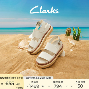 Clarks其乐女鞋 奥莉系列时尚 女 一字带厚底松糕鞋 圆头罗马沙滩凉鞋