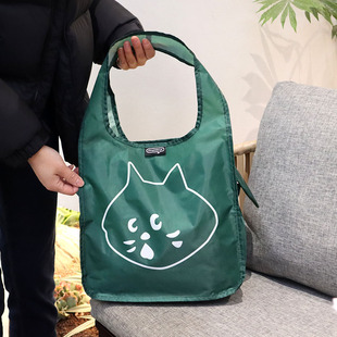 日系惊讶猫可折叠轻薄便携购物袋学生单肩包大容量环保袋二件套潮
