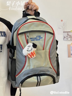 春夏小众设计美式 复古拼色学生书包大容量双肩包旅行户外防水背包