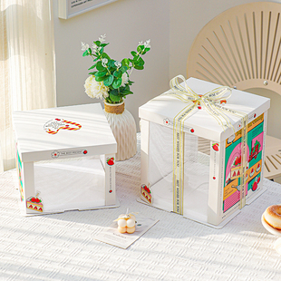 简约高级感半透明生日蛋糕盒6 12寸方形慕斯蛋糕盒 8寸