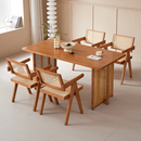 日式 实木餐桌家用小户型北欧藤编桌子长方形民宿诧寂风餐桌椅组合