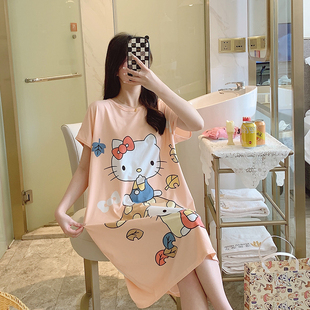 短袖 睡衣女夏季 孕妇宽松加大码 薄款 家居服 睡裙卡通凯蒂猫可爱韩版