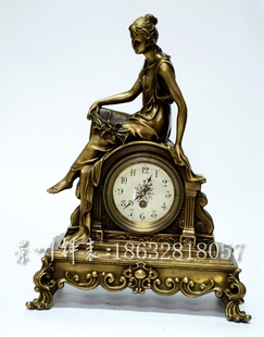 黄铜古铜色机械台钟 精铸持花美女座钟 钟 老式 复古家居 古典欧式