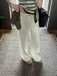 YANGLE_白色直筒牛仔裤 2024年新款 女夏高腰宽松设计感休闲拖地裤