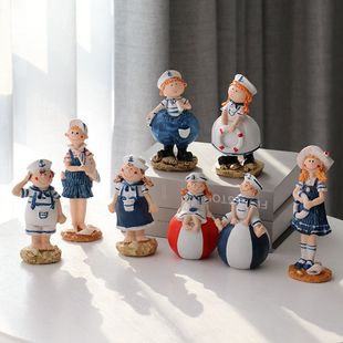 地中海风格 饰品玄关餐厅摆设 树脂娃娃桌面摆件吊脚海军情侣家居装