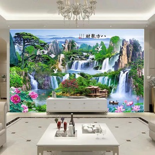 18D电视背景墙壁画客厅大型山水无缝壁布3D影视墙布2023新款 壁纸