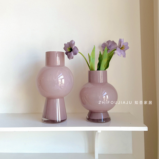 中古芬顿紫色琉璃花瓶摆件仿真花高级感大肚水培鲜花插花瓶轻奢风