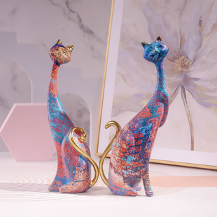 轻奢水转印猫咪摆件创意艺术高级感软装 情侣对猫现代可爱婚庆礼品