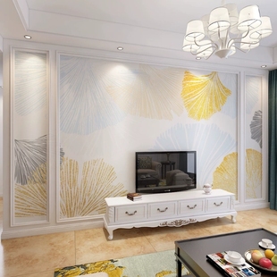 北欧风格 银杏叶电视背景墙壁纸现代简约客厅沙发影视墙布卧室壁画
