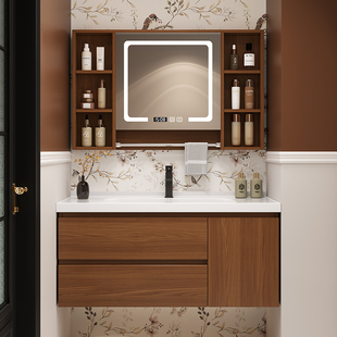 新中式 实木浴室柜镜柜组合洗脸盆柜洗手盆洗漱台家用小户型卫浴柜