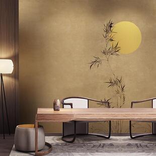 中式 意境圆月竹影水墨背景墙纸现代简约客厅壁布卧室民宿餐厅壁画