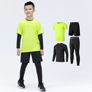 儿童紧身衣训练服跑步篮球足球羽毛球速干透气短袖 健身衣套装