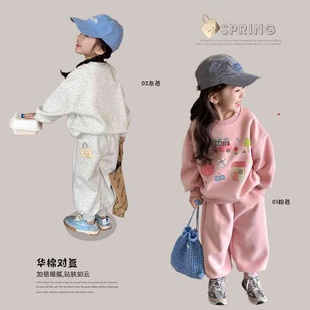 春款 春天儿童两件套织里童装 女童运动套装 24新款 韩版 宝宝卫衣卫裤