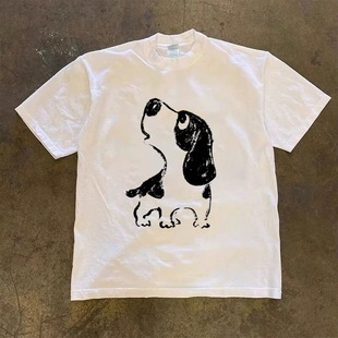 Curious Puppy T恤oversize 趣味印花小众设计感宽松百搭时尚 长袖