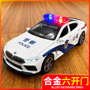 儿童合金警车玩具男孩小汽车模型摆件M8跑车仿真六开门110警察车
