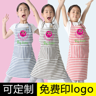 韩版 儿童棉麻家用围裙中大童餐厅吃饭聚会活动服可印彩图logo 时尚
