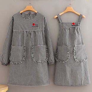 韩版 棉布长袖 工作服透气耐脏 围裙罩衣可爱女时尚 家用厨房做饭女款