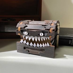 「很凶狠 怪物宝箱收纳盒子创意木质工艺品摆件 箱子」小心被咬