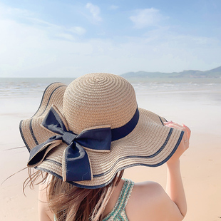 草帽女夏天沙滩海边防晒大檐帽出游遮阳度假户外防紫外线太阳帽子