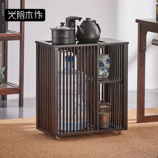 新中式 实木茶水柜沙发边几侧边柜阳台可移动家用小茶台烧水壶一体