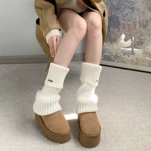 日韩y2k辣妹腿套潮针织保暖女冬雪地靴子小腿堆堆袜套金属标白色