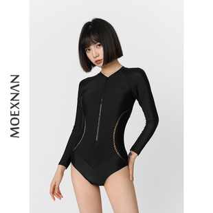 韩国新款 性感连体泳衣女黑色长袖 防晒保守遮肚显瘦学生泡温泉泳装