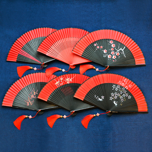 中国风红色舞蹈折扇汉服日式 折叠随身古典扇子拍照走秀