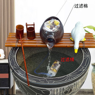 BC1H鱼缸陶罐流水循环过滤陶瓷摆件水缸石槽水景庭院搭配造景