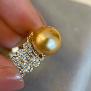 11mm18k珍珠戒指海水南洋金珠指环10金女士珠宝首饰轻奢气质指环