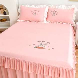 床罩床裙式 单件纯色公主蕾丝带裙边床单床笠三件套 床套2021年新款