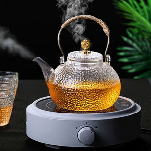 美杜泡茶壶耐高温玻璃茶具家用茶水壶锤纹提梁壶电陶炉加热茶壶过