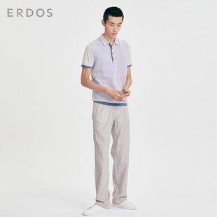 ERDOS 男装 商务通勤上衣 纯棉POLO衫 春夏灰蓝条纹舒适舒适透气半袖