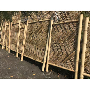竹篱笆手工小圆竹编织竹丝篱笆隔断碳化栅栏户外围栏现场施工安装
