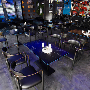 酒吧卡座沙发清吧酒馆烧烤店定制发光桌子音乐餐吧西餐厅桌椅组合