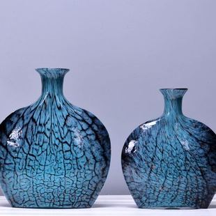厂促厂销蓝炸纹花瓶摆件样板房装 饰花瓶家居客厅工艺品摆饰品品