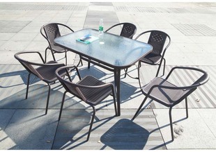 户外庭院露台花园桌椅带伞奶茶店咖啡厅外摆桌椅塑料防水防晒桌椅