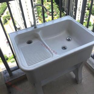 石英石洗衣池台盆一体洗手池带搓衣板 洗面盆组合柜石英石洗衣池