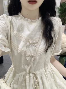 白色连衣裙少女夏装 2024年新款 甜美公主长裙子 初中高中学生泡泡袖