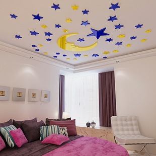 星星月亮水晶亚克力墙贴3d立体墙贴客厅卧室儿童房间装 饰镜面贴画